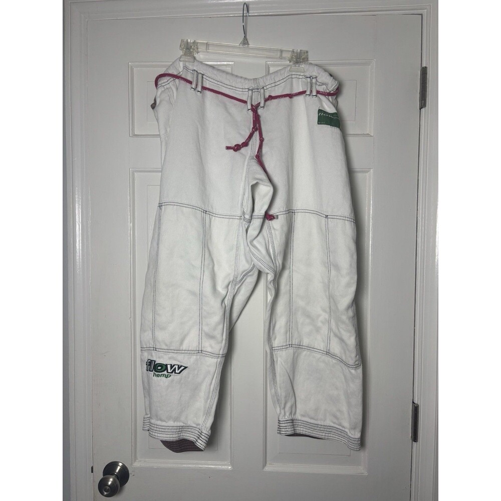 FLOW Kimonos Pants White w/Black Thread Accents Size A3H 100% Hemp